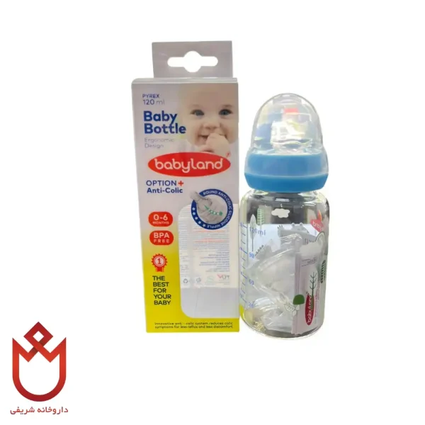 شیشه شیرخوری نوزاد بیبی لند ۰-۶ ماه–شیشه پیرکس ایمن و ضد نفخ