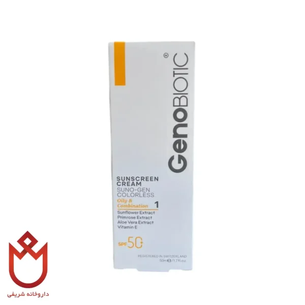 ضدآفتاب ژنوبایوتیک پوست چرب و مختلط SPF50،بی‌رنگ و فاقد چربی