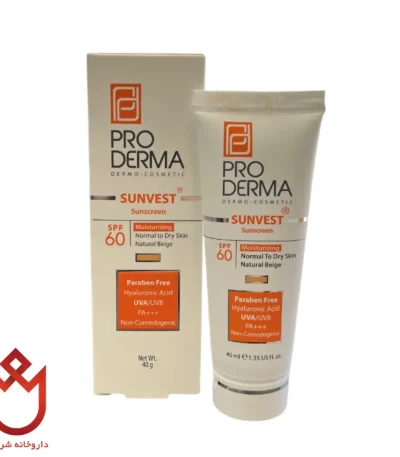 ضدآفتاب رنگی پرودرماSPF60،مرطوب‌کننده و مقاوم در برابر تعریق