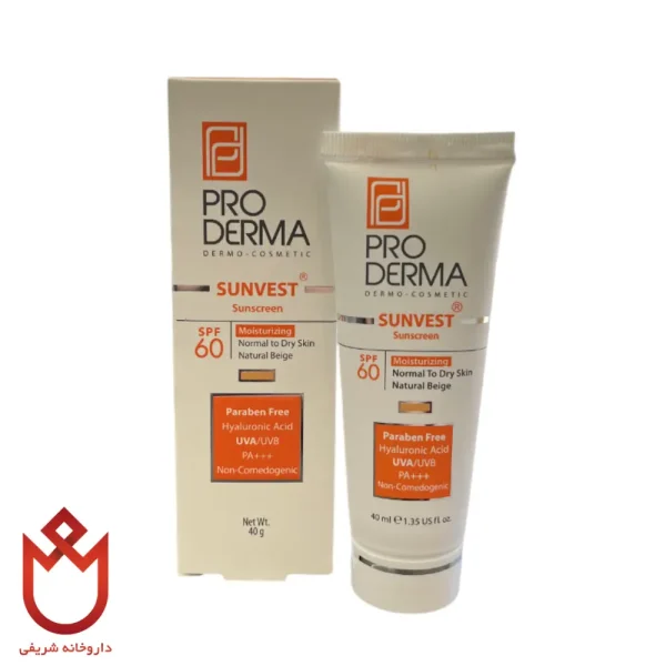 ضدآفتاب رنگی پرودرماSPF60،مرطوب‌کننده و مقاوم در برابر تعریق